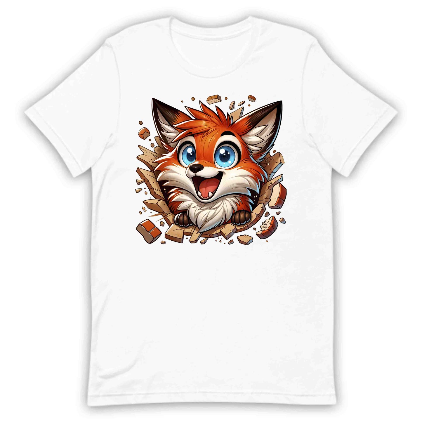 Kawaii Fox Breaking Through Brick Wall 3D Realistic Blue-Eyed Happy Fox | PRODUCT CODE: KWAFXOBRKNF