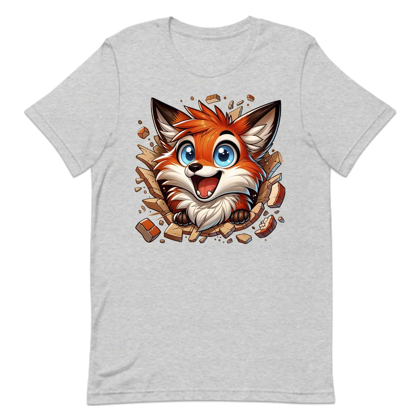 Kawaii Fox Breaking Through Brick Wall 3D Realistic Blue-Eyed Happy Fox | PRODUCT CODE: KWAFXOBRKNF