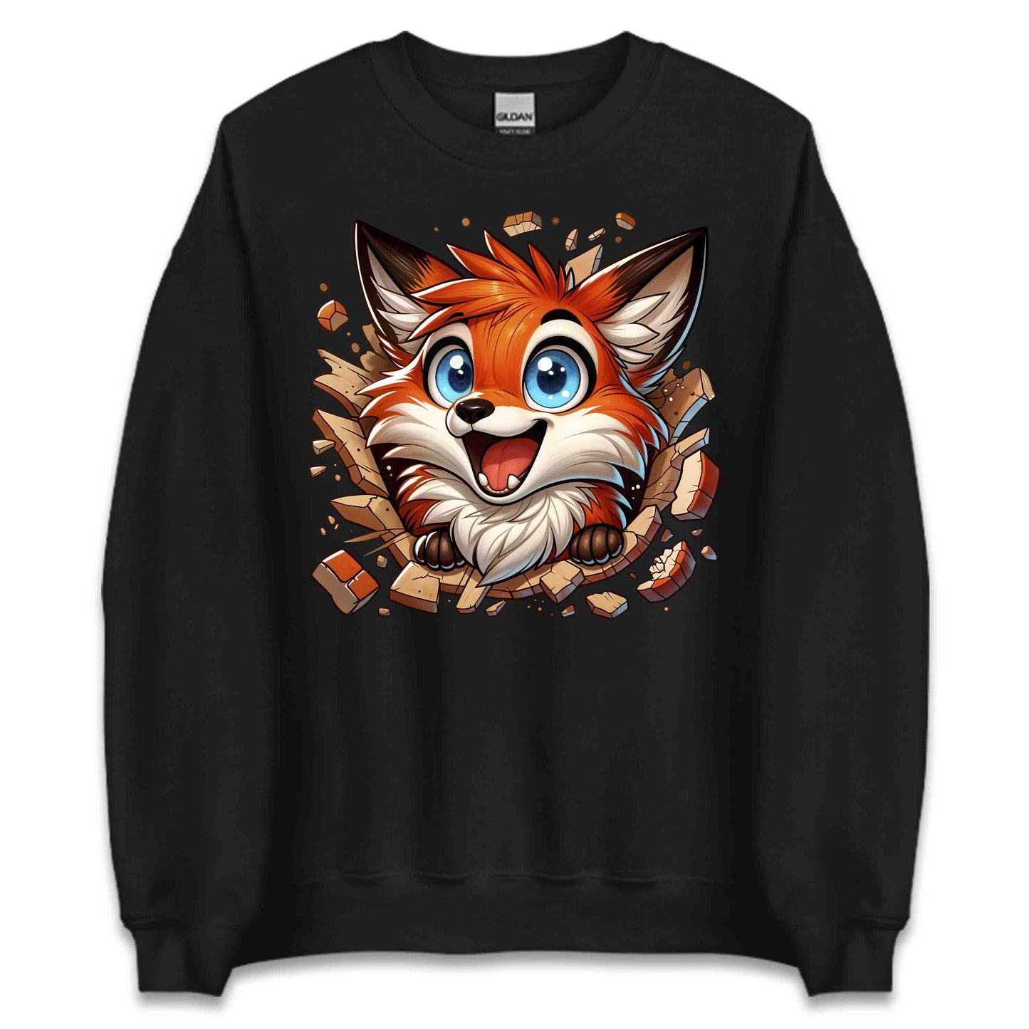 Kawaii Fox Breaking Through Brick Wall 3D Realistic Blue-Eyed Happy Fox | PRODUCT CODE: KWAFXOBRKNF