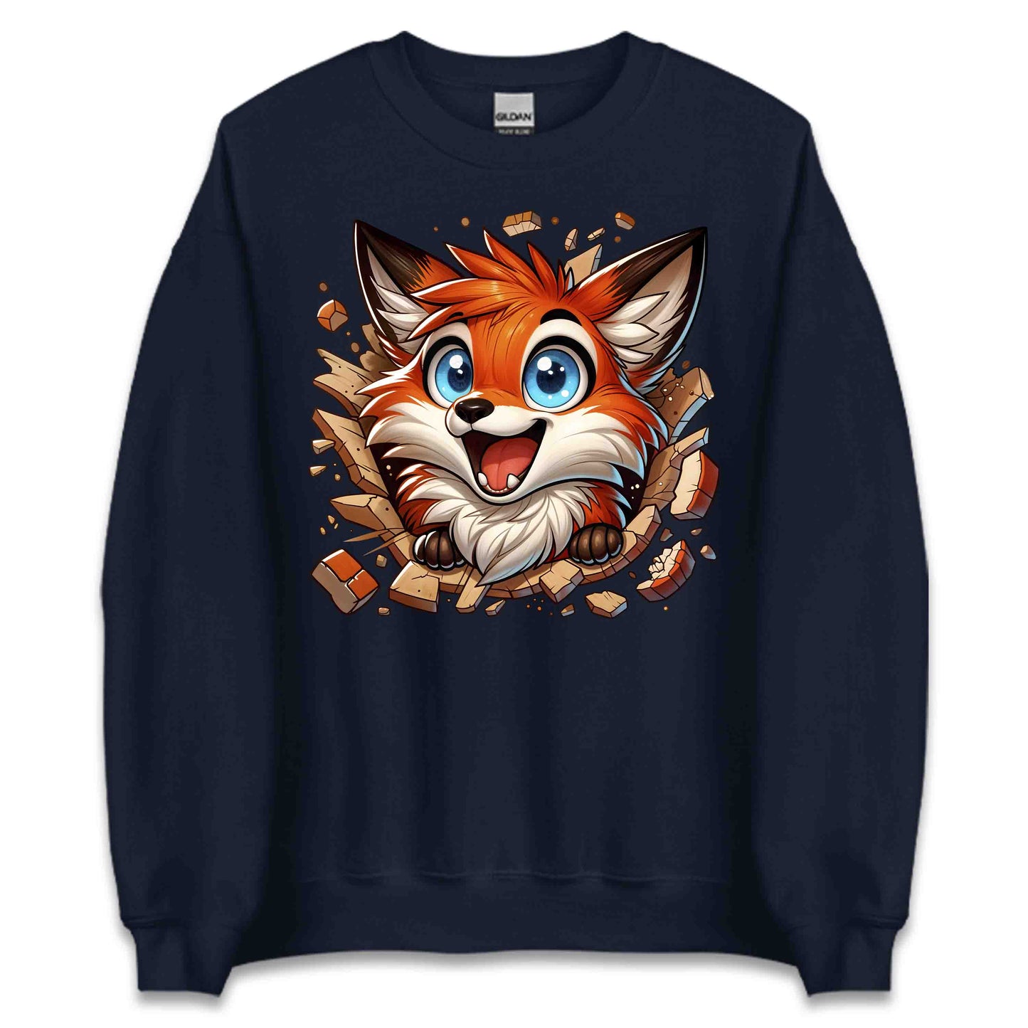 Kawaii Fox Breaking Through Brick Wall 3D Realistic Blue-Eyed Happy Fox | PRODUCT CODE: KWAFXOBRKNF