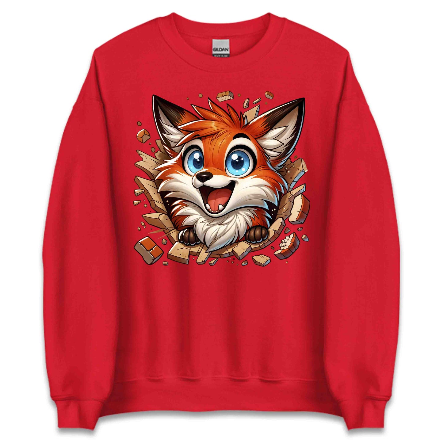 Kawaii Fox Breaking Through Brick Wall 3D Realistic Blue-Eyed Happy Fox | PRODUCT CODE: KWAFXOBRKNF