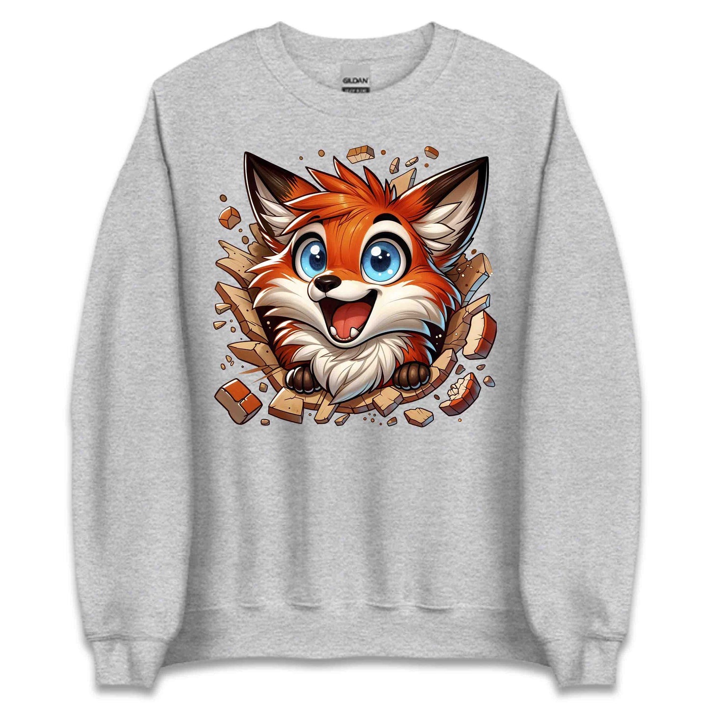 Kawaii Fox Breaking Through Brick Wall 3D Realistic Blue-Eyed Happy Fox | PRODUCT CODE: KWAFXOBRKNF