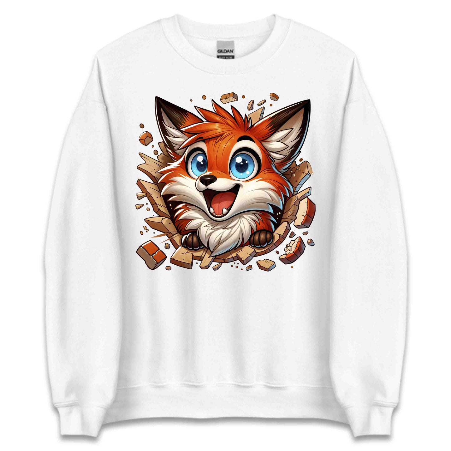 Kawaii Fox Breaking Through Brick Wall 3D Realistic Blue-Eyed Happy Fox | PRODUCT CODE: KWAFXOBRKNF