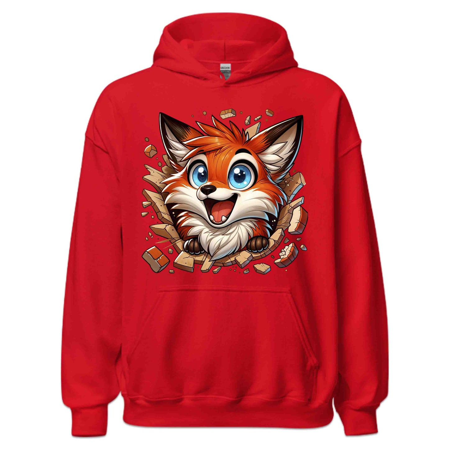 Kawaii Fox Breaking Through Brick Wall 3D Realistic Blue-Eyed Happy Fox | PRODUCT CODE: KWAFXOBRKNF