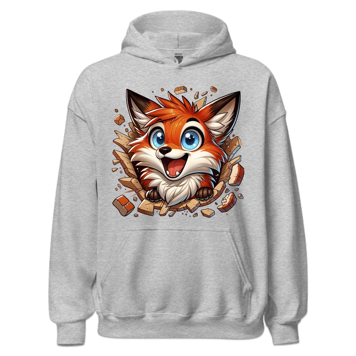 Kawaii Fox Breaking Through Brick Wall 3D Realistic Blue-Eyed Happy Fox | PRODUCT CODE: KWAFXOBRKNF