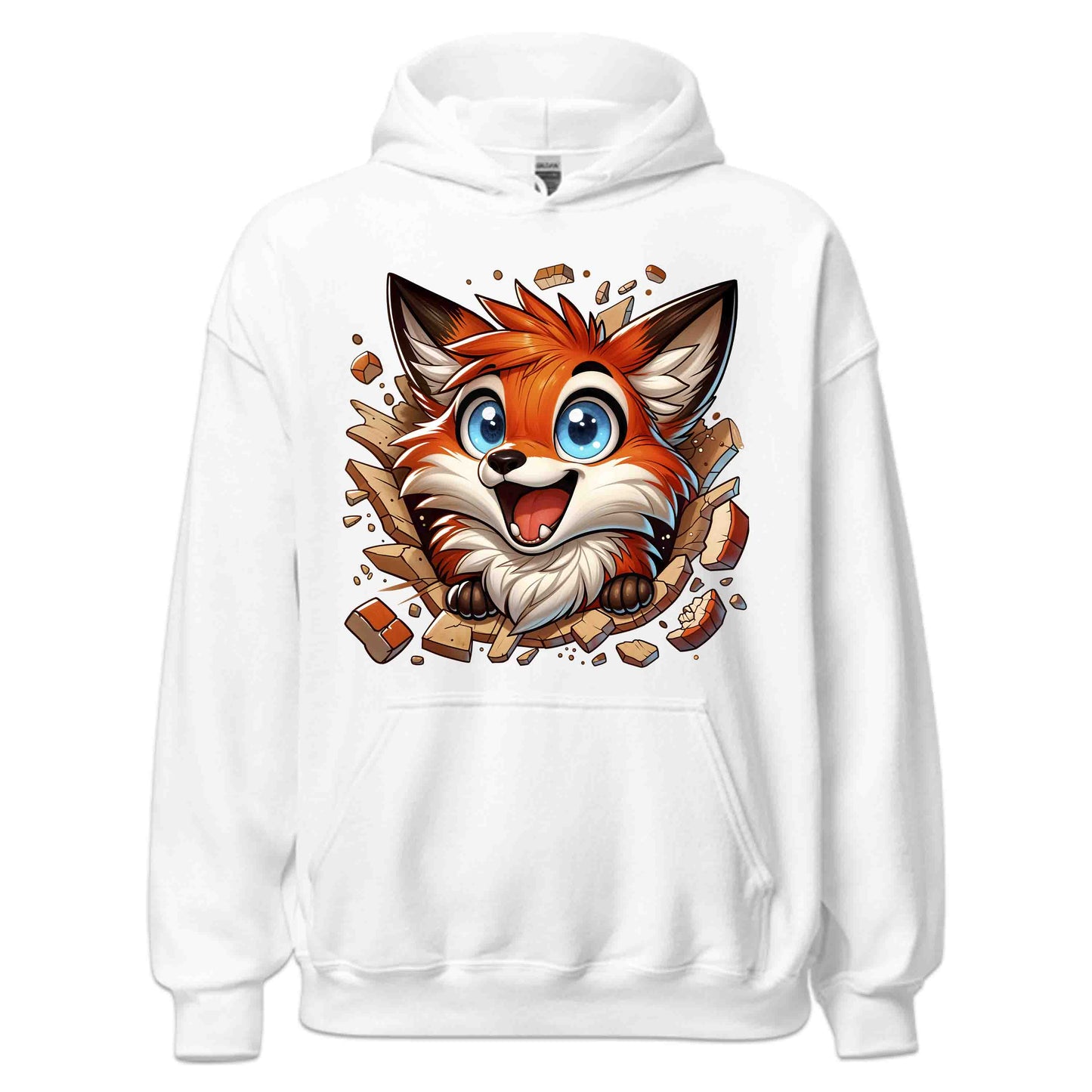 Kawaii Fox Breaking Through Brick Wall 3D Realistic Blue-Eyed Happy Fox | PRODUCT CODE: KWAFXOBRKNF