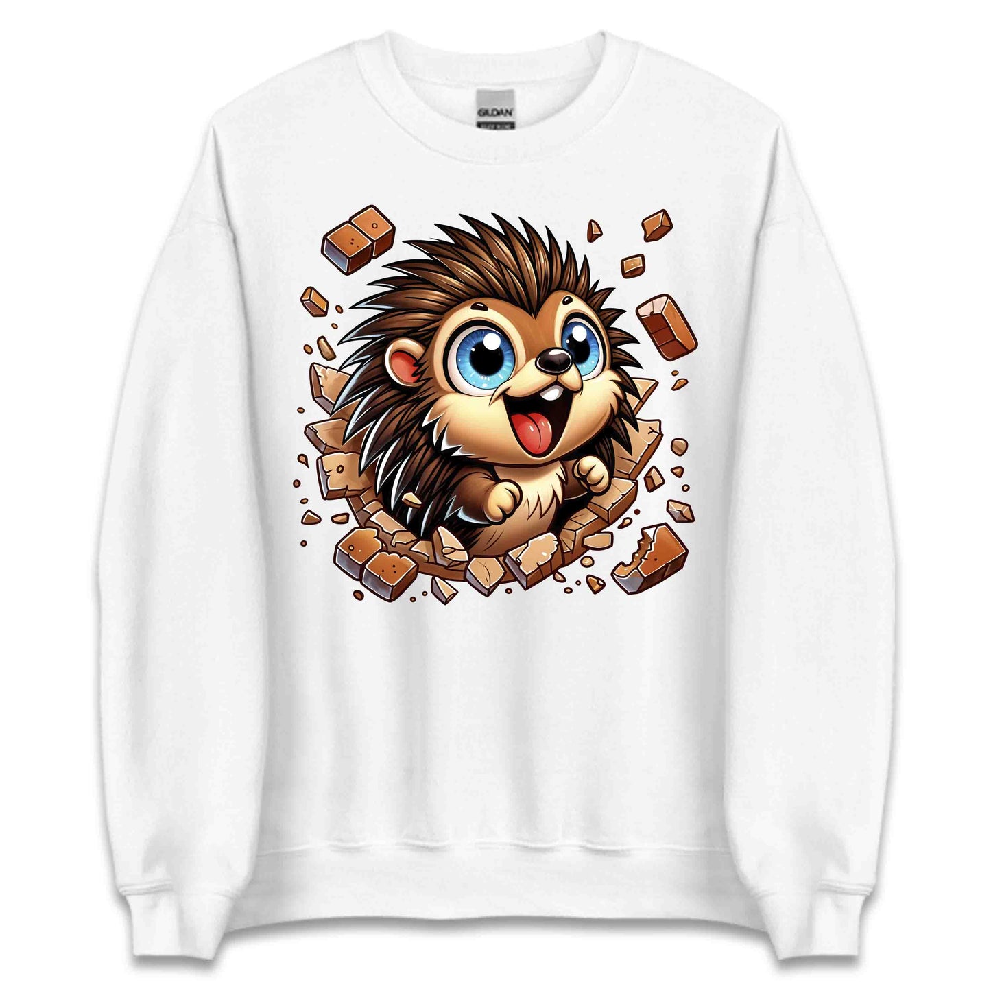 Kawaii Porcupine Breaking Through Brick Wall 3D Realistic Blue-Eyed Hedgehog | PRODUCT CODE: KWAPRRDNFSB