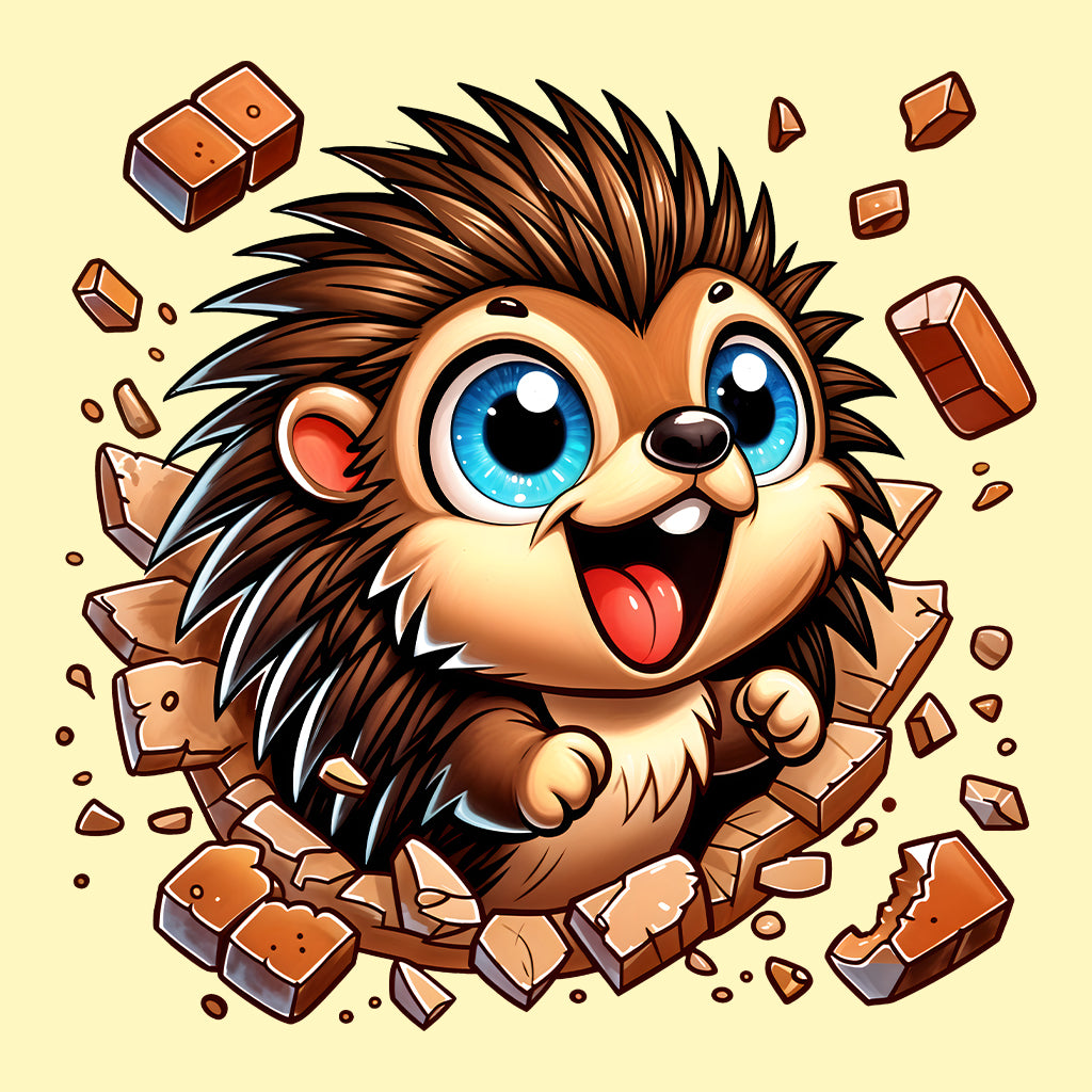 Kawaii Porcupine Breaking Through Brick Wall 3D Realistic Blue-Eyed Hedgehog | PRODUCT CODE: KWAPRRDNFSB