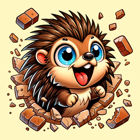 Kawaii Porcupine Breaking Through Brick Wall 3D Realistic Blue-Eyed Hedgehog | PRODUCT CODE: KWAPRRDNFSB