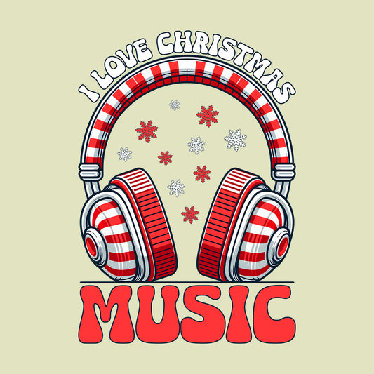 I Love Christmas Music Candy Cane Headphones Musical Xmas | PRODUCT CODE: LVCHRTMSUCN