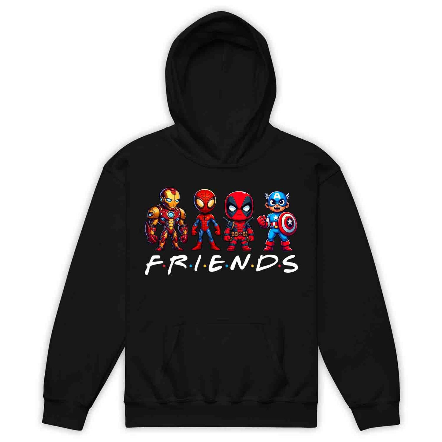 Marvel Superhero Friends Kids T-Shirt | Chibi Avengers Kids Jumper | Spider-Man, Deadpool, Iron Man & Captain America Hoodie | PRODUCT CODE: MADBVRLSUYP