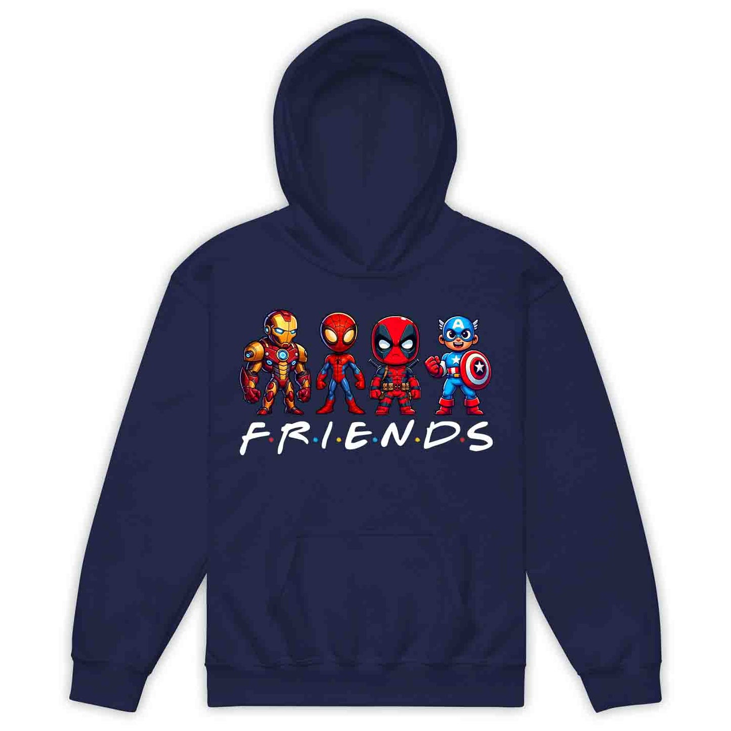 Marvel Superhero Friends Kids T-Shirt | Chibi Avengers Kids Jumper | Spider-Man, Deadpool, Iron Man & Captain America Hoodie | PRODUCT CODE: MADBVRLSUYP
