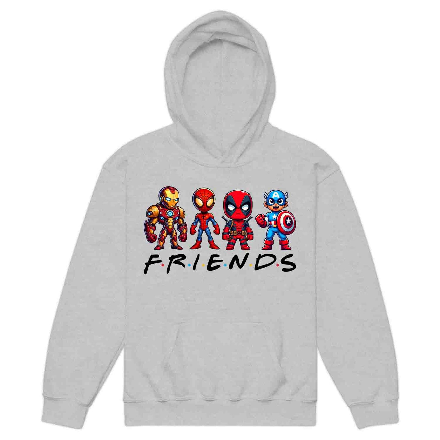Marvel Superhero Friends Kids T-Shirt | Chibi Avengers Kids Jumper | Spider-Man, Deadpool, Iron Man & Captain America Hoodie | PRODUCT CODE: MADBVRLSUYP