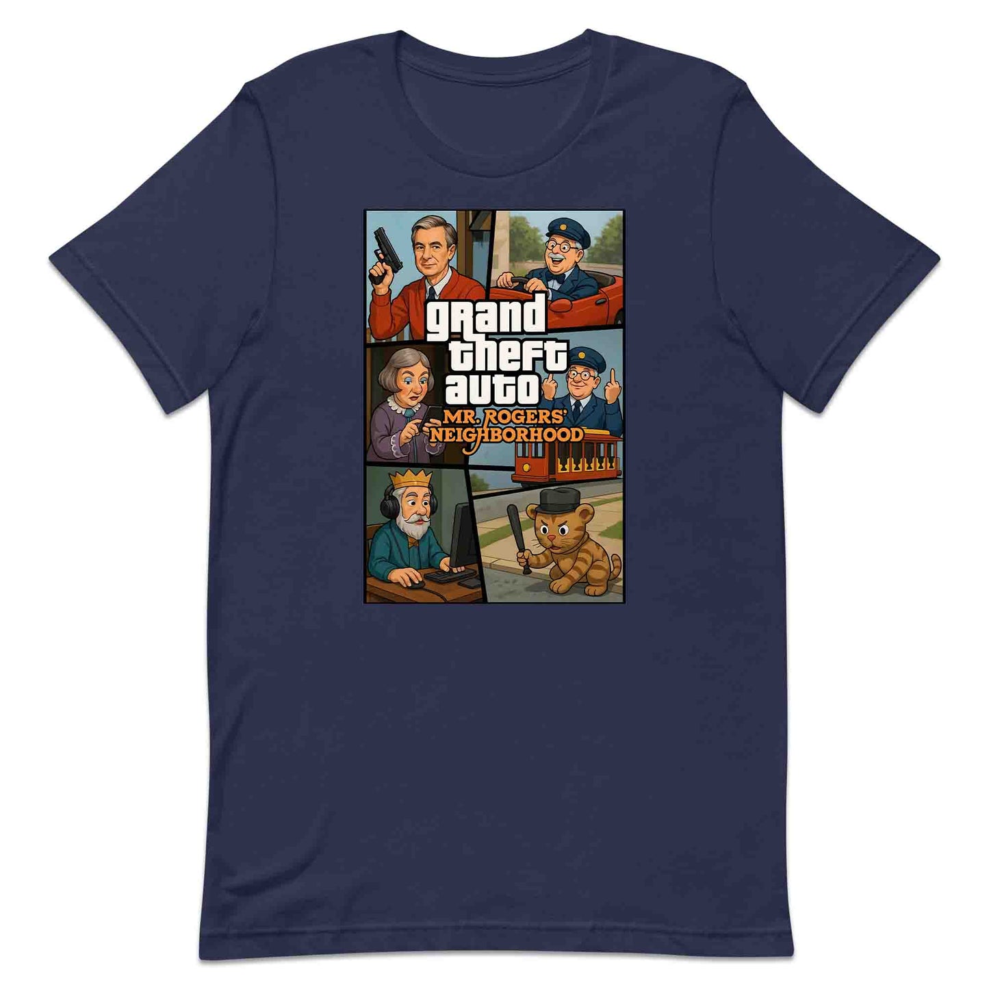 Mr. Rogers GTA Meme T-Shirt, 90s Crossover Jumper & Retro Satire Hoodie – Wholesome Chaos Pop Culture Apparel | PRODUCT CODE: MERGHQCB