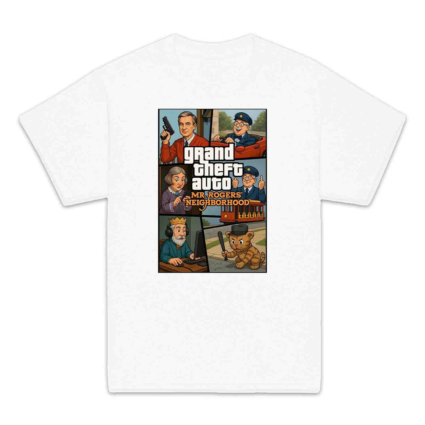 Mr. Rogers GTA Meme Kids T-Shirt, 90s Crossover Jumper & Retro Satire Hoodie – Wholesome Chaos Pop Culture Apparel | PRODUCT CODE: MERGHQCB