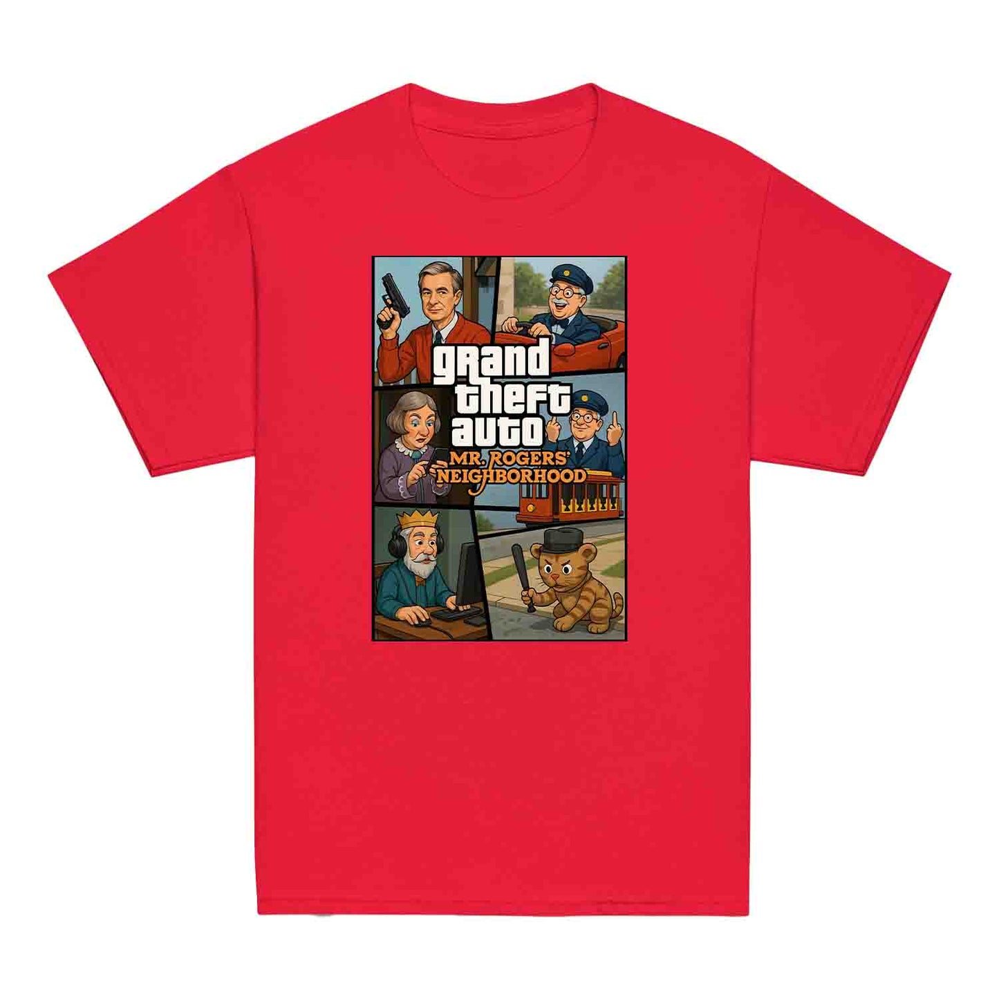 Mr. Rogers GTA Meme Kids T-Shirt, 90s Crossover Jumper & Retro Satire Hoodie – Wholesome Chaos Pop Culture Apparel | PRODUCT CODE: MERGHQCB