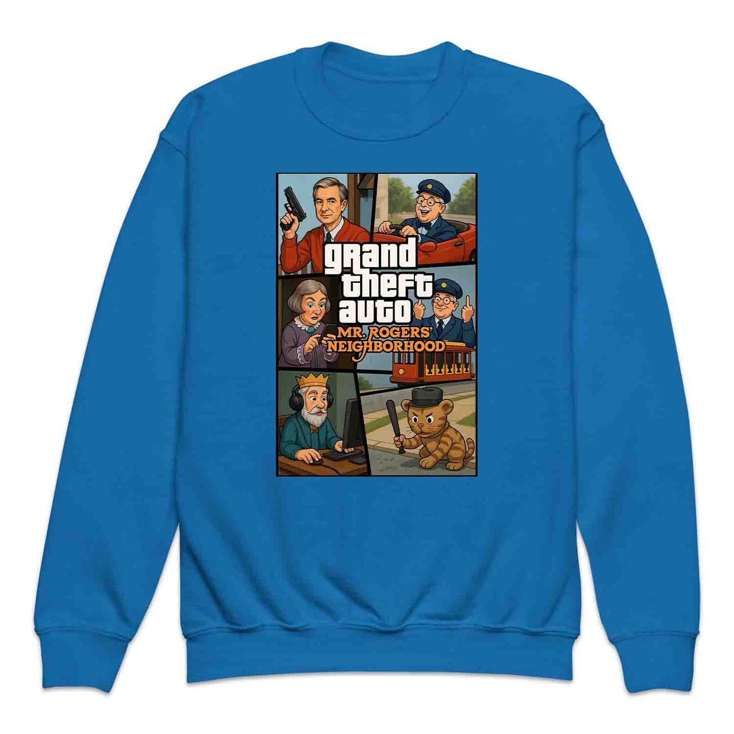 Mr. Rogers GTA Meme Kids T-Shirt, 90s Crossover Jumper & Retro Satire Hoodie – Wholesome Chaos Pop Culture Apparel | PRODUCT CODE: MERGHQCB