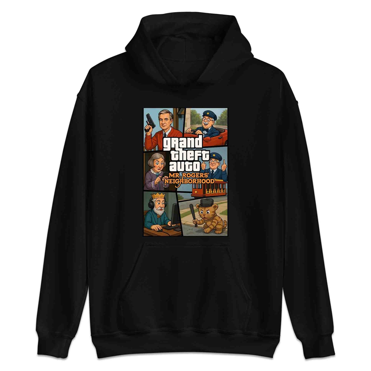 Mr. Rogers GTA Meme T-Shirt, 90s Crossover Jumper & Retro Satire Hoodie – Wholesome Chaos Pop Culture Apparel | PRODUCT CODE: MERGHQCB