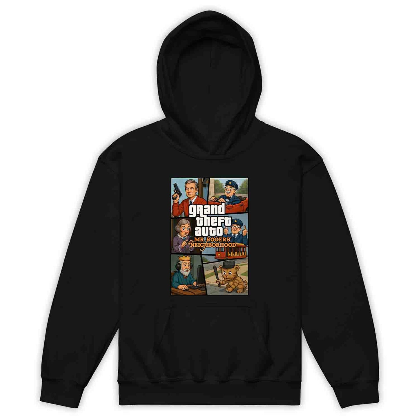 Mr. Rogers GTA Meme Kids T-Shirt, 90s Crossover Jumper & Retro Satire Hoodie – Wholesome Chaos Pop Culture Apparel | PRODUCT CODE: MERGHQCB
