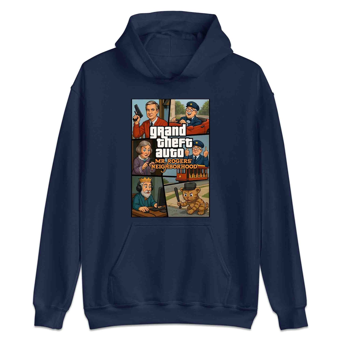 Mr. Rogers GTA Meme T-Shirt, 90s Crossover Jumper & Retro Satire Hoodie – Wholesome Chaos Pop Culture Apparel | PRODUCT CODE: MERGHQCB