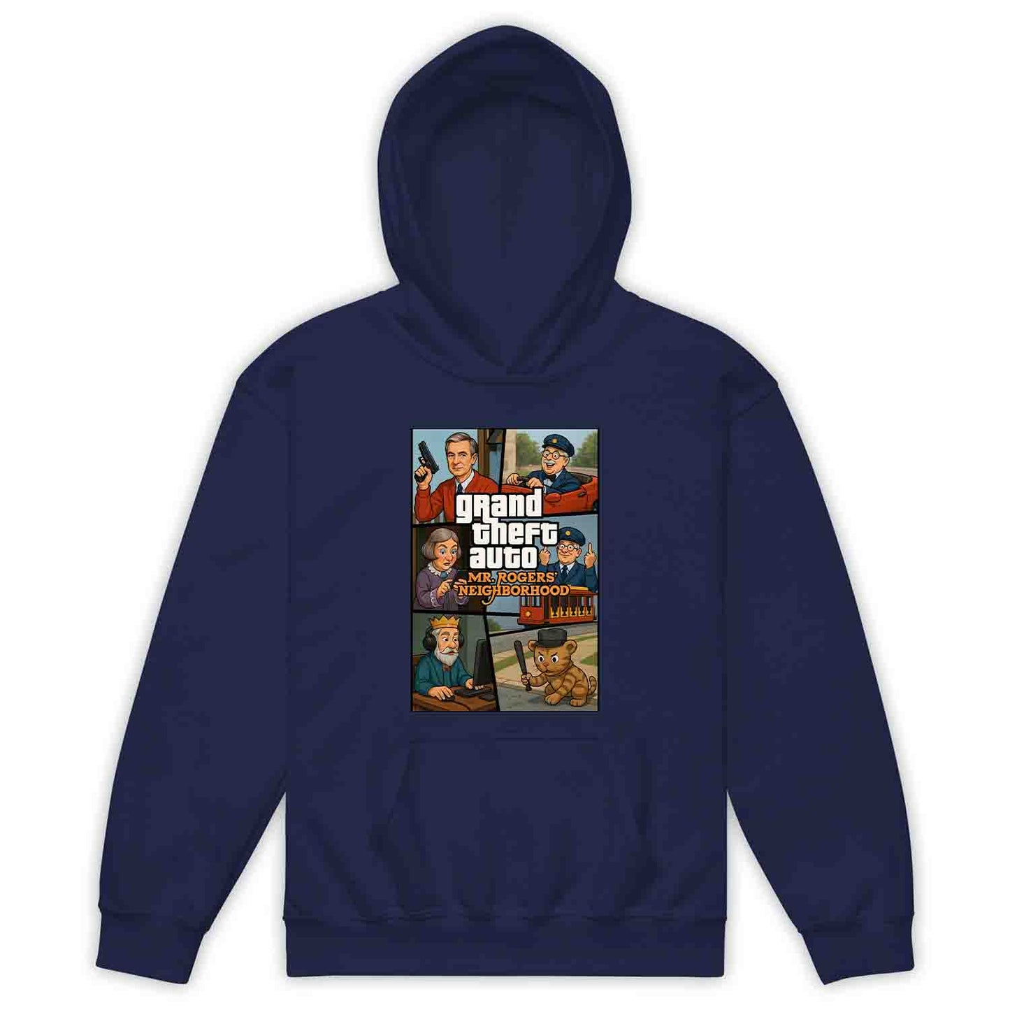 Mr. Rogers GTA Meme Kids T-Shirt, 90s Crossover Jumper & Retro Satire Hoodie – Wholesome Chaos Pop Culture Apparel | PRODUCT CODE: MERGHQCB