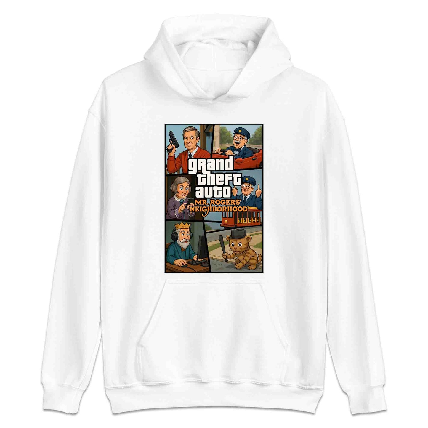 Mr. Rogers GTA Meme T-Shirt, 90s Crossover Jumper & Retro Satire Hoodie – Wholesome Chaos Pop Culture Apparel | PRODUCT CODE: MERGHQCB