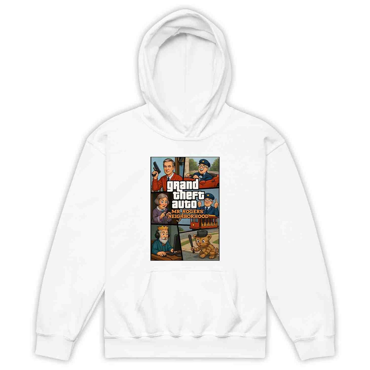 Mr. Rogers GTA Meme Kids T-Shirt, 90s Crossover Jumper & Retro Satire Hoodie – Wholesome Chaos Pop Culture Apparel | PRODUCT CODE: MERGHQCB
