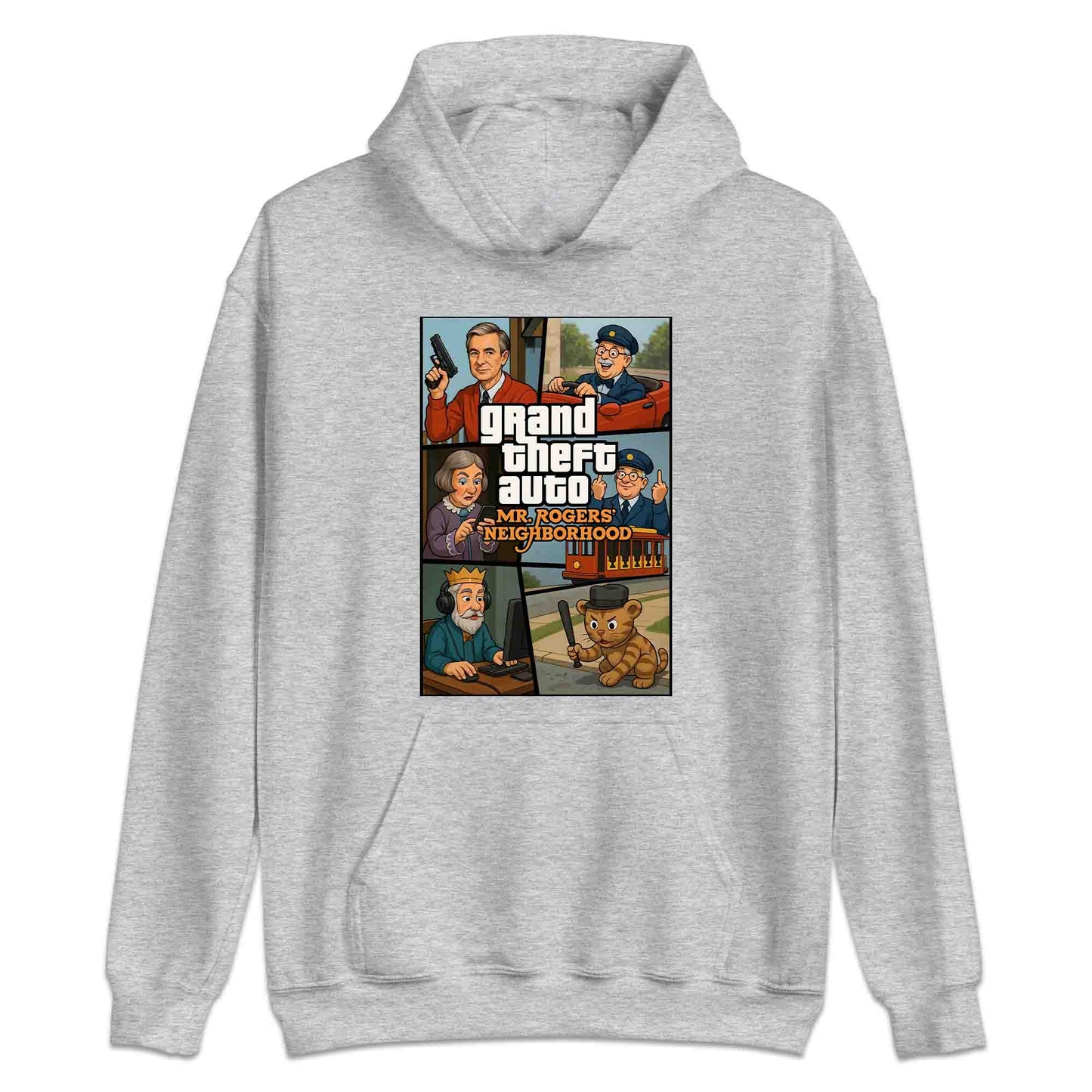 Mr. Rogers GTA Meme T-Shirt, 90s Crossover Jumper & Retro Satire Hoodie – Wholesome Chaos Pop Culture Apparel | PRODUCT CODE: MERGHQCB