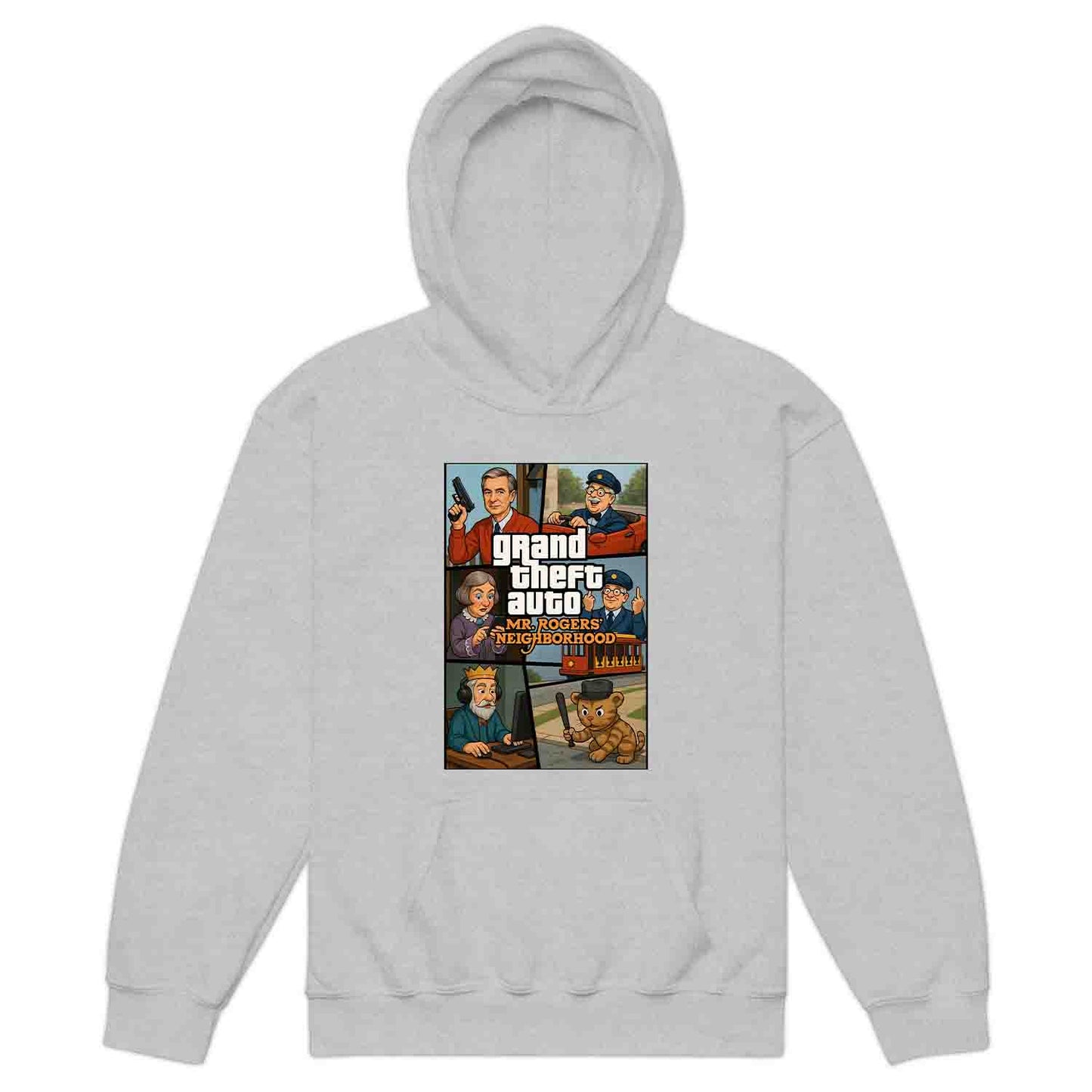 Mr. Rogers GTA Meme Kids T-Shirt, 90s Crossover Jumper & Retro Satire Hoodie – Wholesome Chaos Pop Culture Apparel | PRODUCT CODE: MERGHQCB