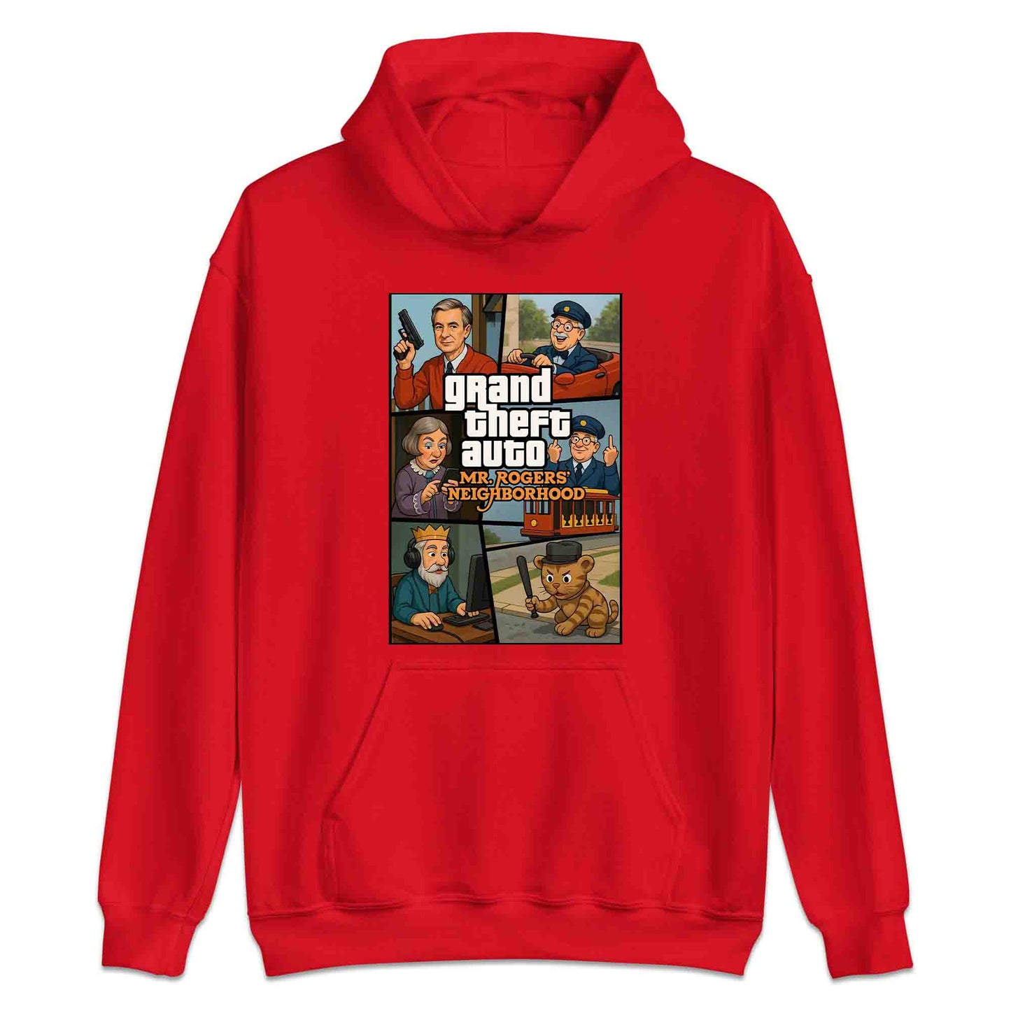 Mr. Rogers GTA Meme T-Shirt, 90s Crossover Jumper & Retro Satire Hoodie – Wholesome Chaos Pop Culture Apparel | PRODUCT CODE: MERGHQCB