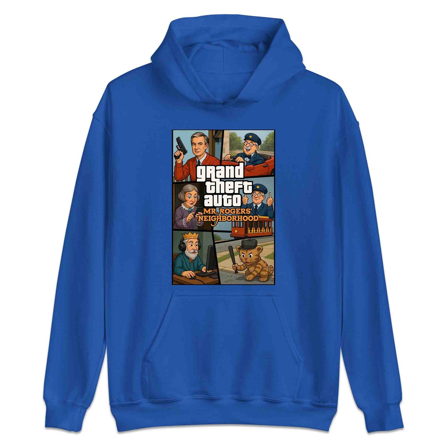 Mr. Rogers GTA Meme T-Shirt, 90s Crossover Jumper & Retro Satire Hoodie – Wholesome Chaos Pop Culture Apparel | PRODUCT CODE: MERGHQCB