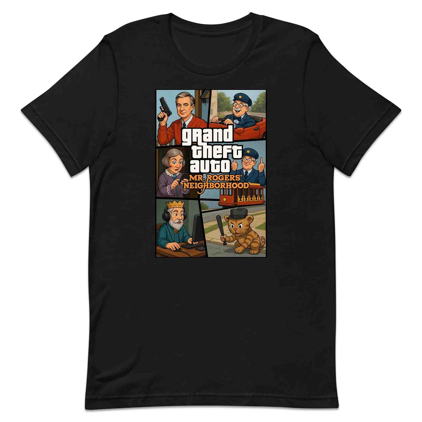 Mr. Rogers GTA Meme T-Shirt, 90s Crossover Jumper & Retro Satire Hoodie – Wholesome Chaos Pop Culture Apparel | PRODUCT CODE: MERGHQCB
