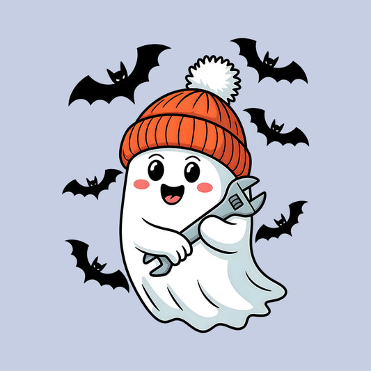 Mechanic Ghost T-Shirt, Spooky Kawaii Sweatshirt, Halloween Festivities Hoodie | PRODUCT CODE: MGHADHQEO