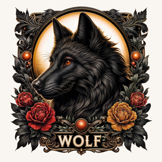 Majestic Black Wolf Vintage Gothic Wolf Dark Fantasy Wildlife Animal | PRODUCT CODE: MJTCSBLKWFO