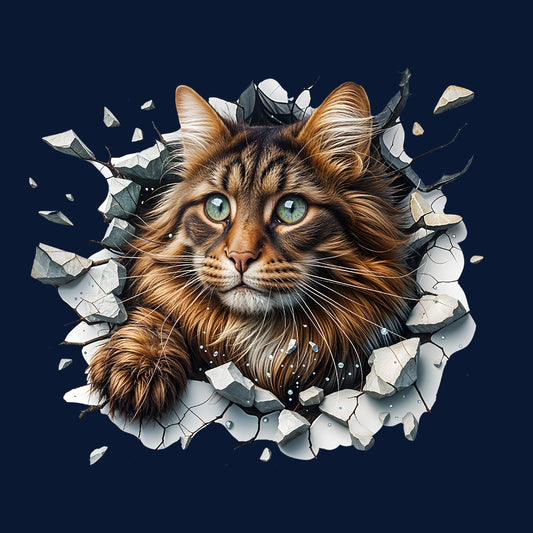 Maine Coon Cat Breaking Through Wall 3D Realistic Cat | PRODUCT CODE: MNCNOTABRKWL