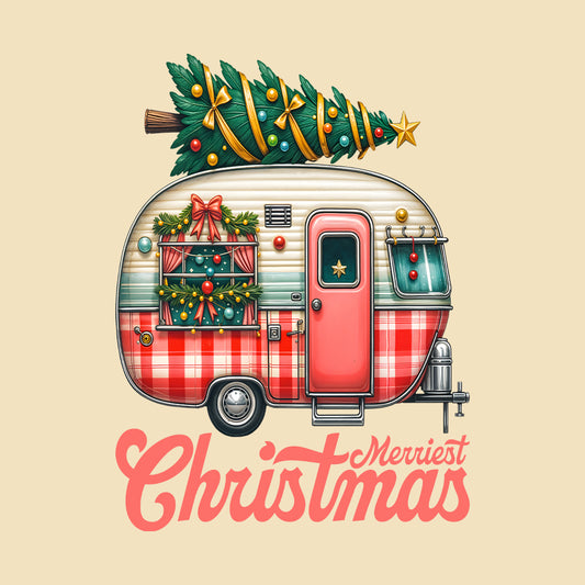 Merriest Christmas Holiday Road Trip Xmas Caravan Tree RV | PRODUCT CODE: MRSTCHMLDY