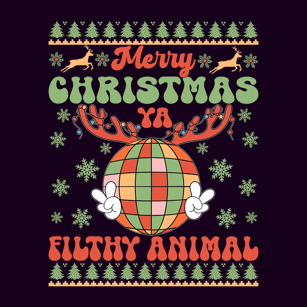 Merry Christmas Ya Filthy Animal Vintage Disco Ball Reindeer Antlers Xmas | PRODUCT CODE: MRYCHTYFLTAN