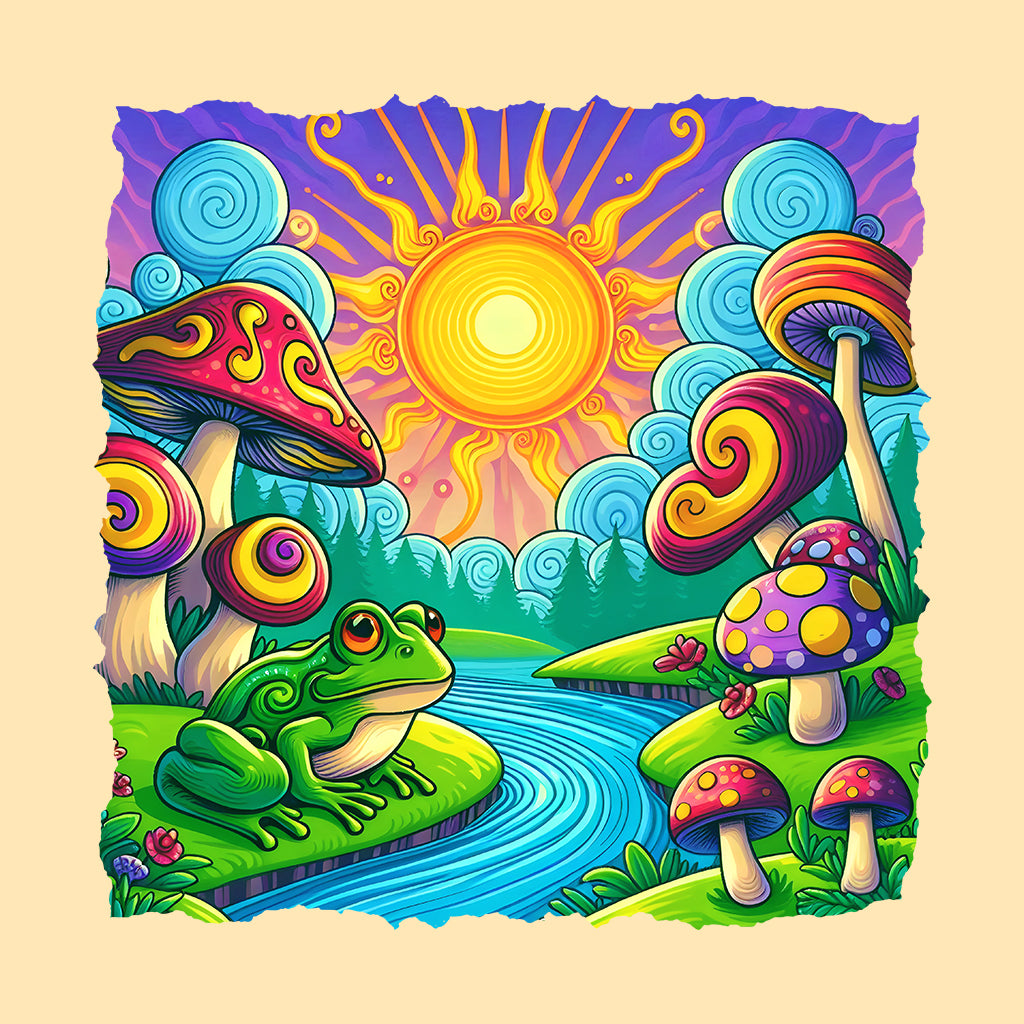 Psychedelic Landscape Mushroom And Frog River | PRODUCT CODE: MSHDRMPSYD