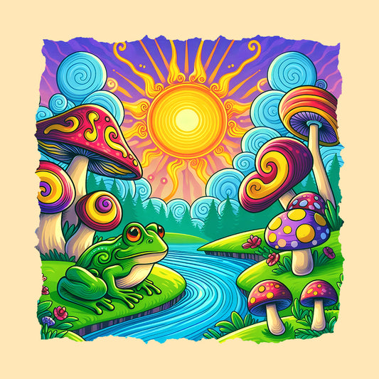 Psychedelic Landscape Mushroom And Frog River | PRODUCT CODE: MSHDRMPSYD
