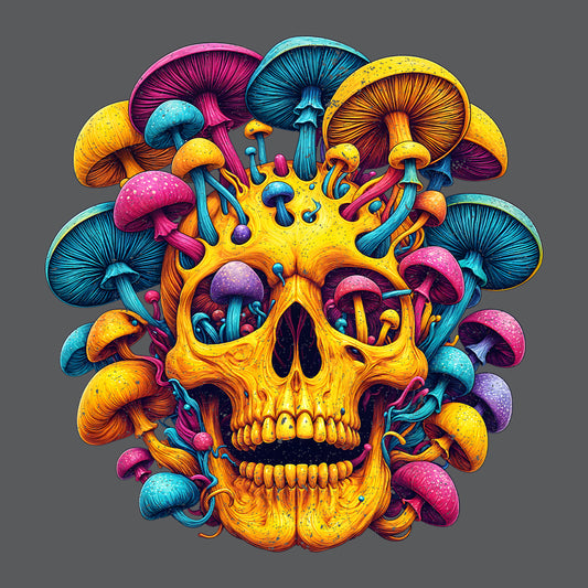 Psychedelic Skull Mushrooms Boho Hippie Art | PRODUCT CODE: MSHSKULPSYD
