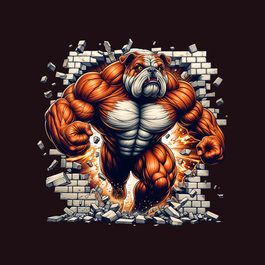 Muscular Bulldog Breaking Through Wall 3D Realistic Dog | PRODUCT CODE: MSLUBLGDOWLR