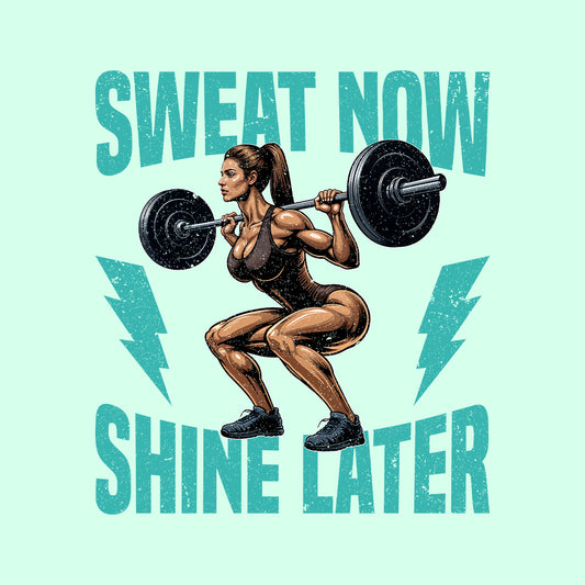 Sweat Now Shine Later Gym Fitness Enthusiasts Inspirational Quote | PRODUCT CODE: MTNSWOILATEY