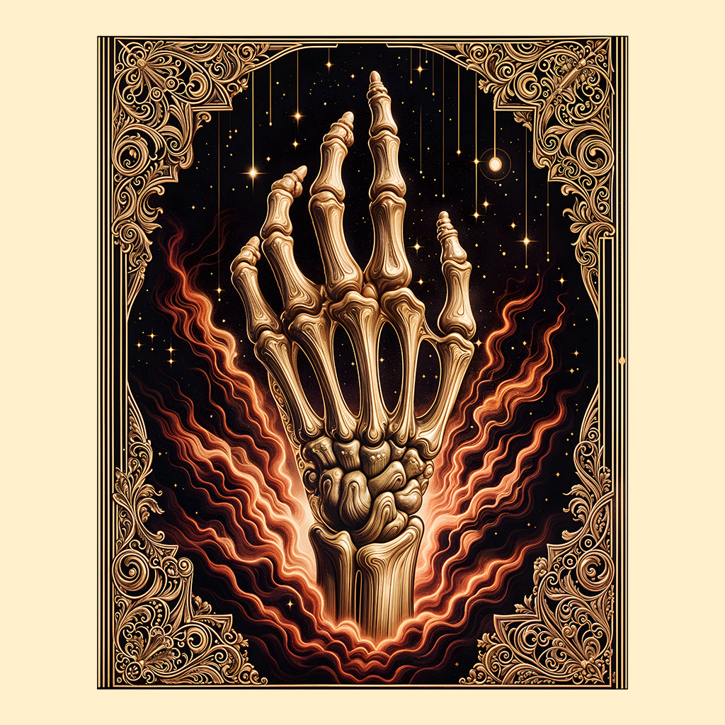 Mystical Skeleton Hand Gothic Celestial Bone Vintage Occult Aesthetic Dark Fantasy Skull | PRODUCT CODE: MTYSCKNHDN