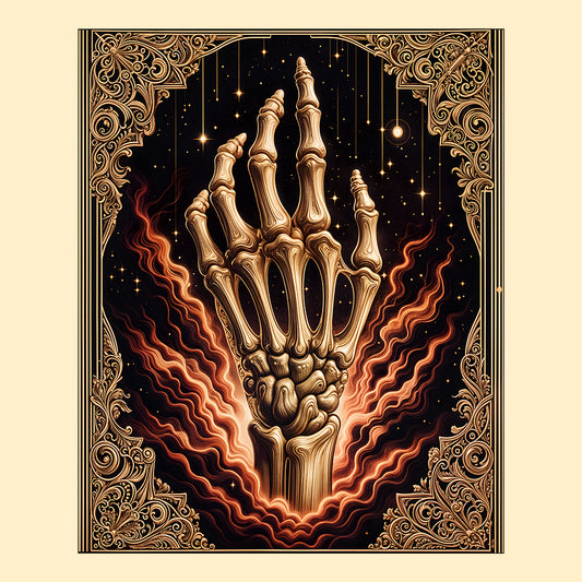 Mystical Skeleton Hand Gothic Celestial Bone Vintage Occult Aesthetic Dark Fantasy Skull | PRODUCT CODE: MTYSCKNHDN