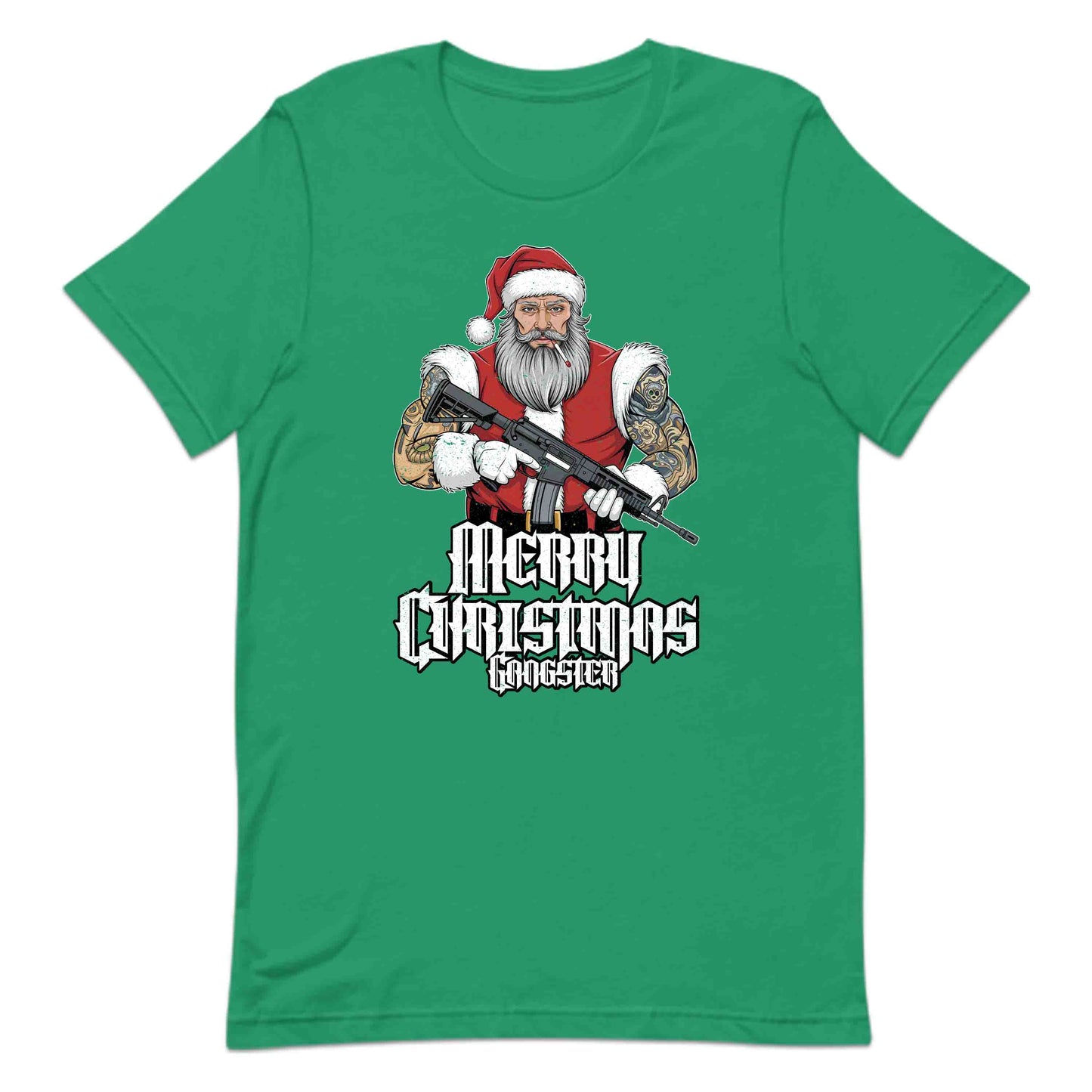 Merry Christmas Gangster Tattooed Badass Santa With AR-15 Hardcore Xmas | PRODUCT CODE: MYGRNTDHREY