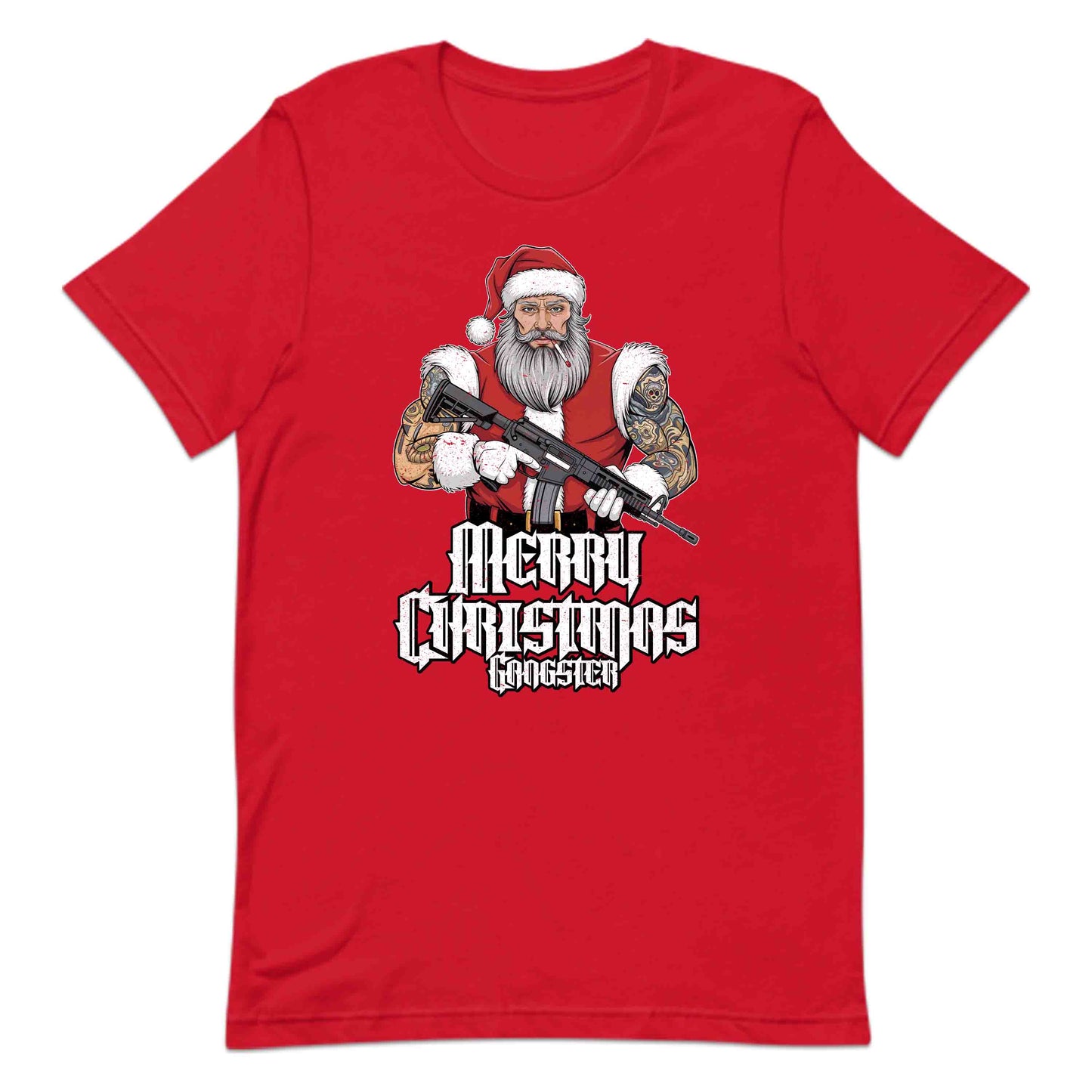 Merry Christmas Gangster Tattooed Badass Santa With AR-15 Hardcore Xmas | PRODUCT CODE: MYGRNTDHREY