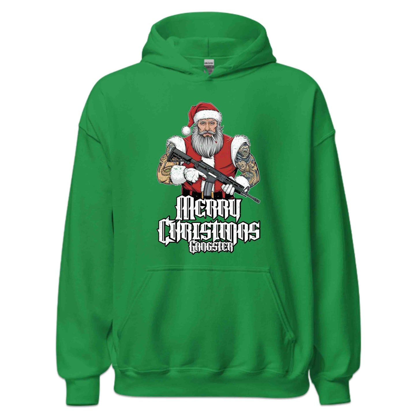 Merry Christmas Gangster Tattooed Badass Santa With AR-15 Hardcore Xmas | PRODUCT CODE: MYGRNTDHREY