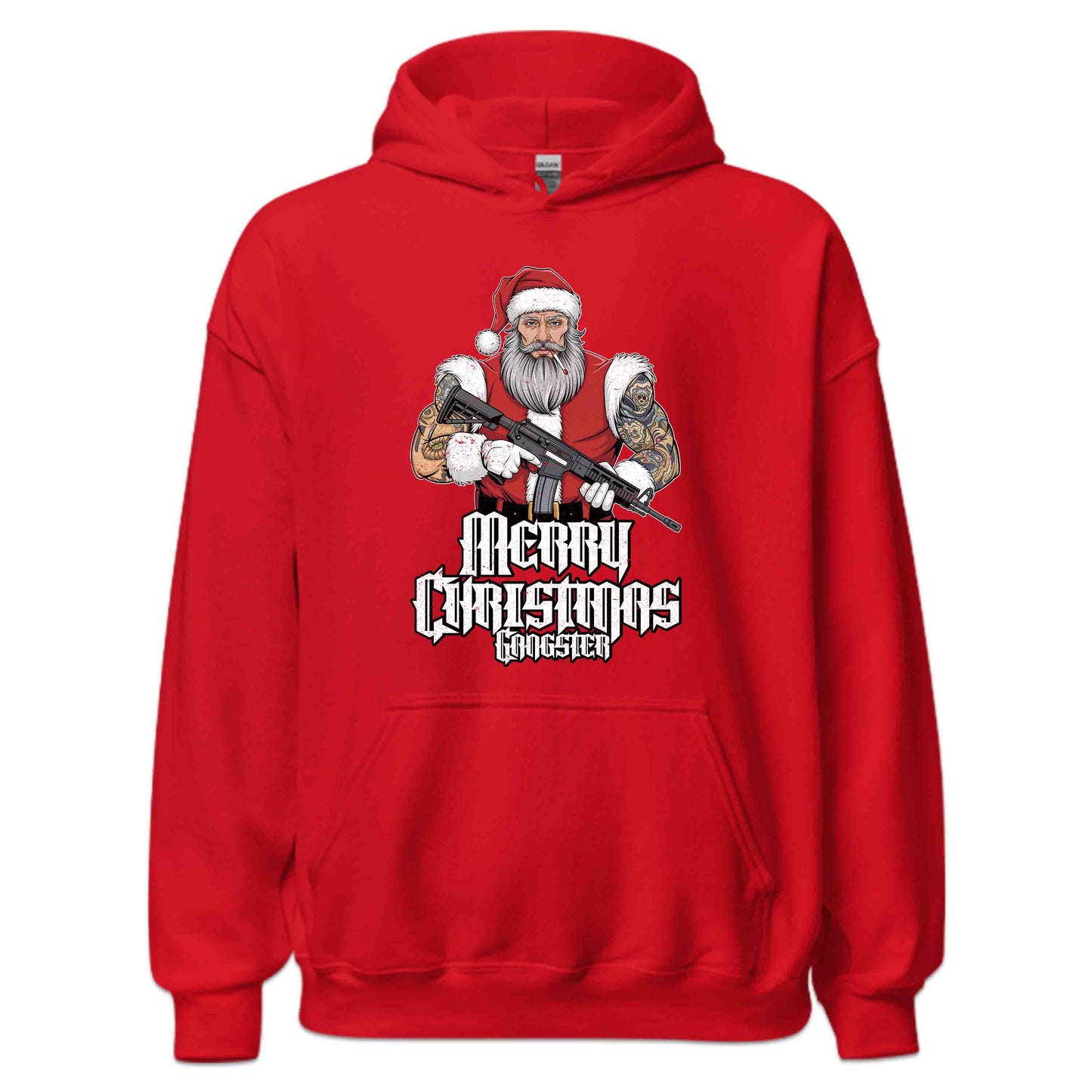 Merry Christmas Gangster Tattooed Badass Santa With AR-15 Hardcore Xmas | PRODUCT CODE: MYGRNTDHREY