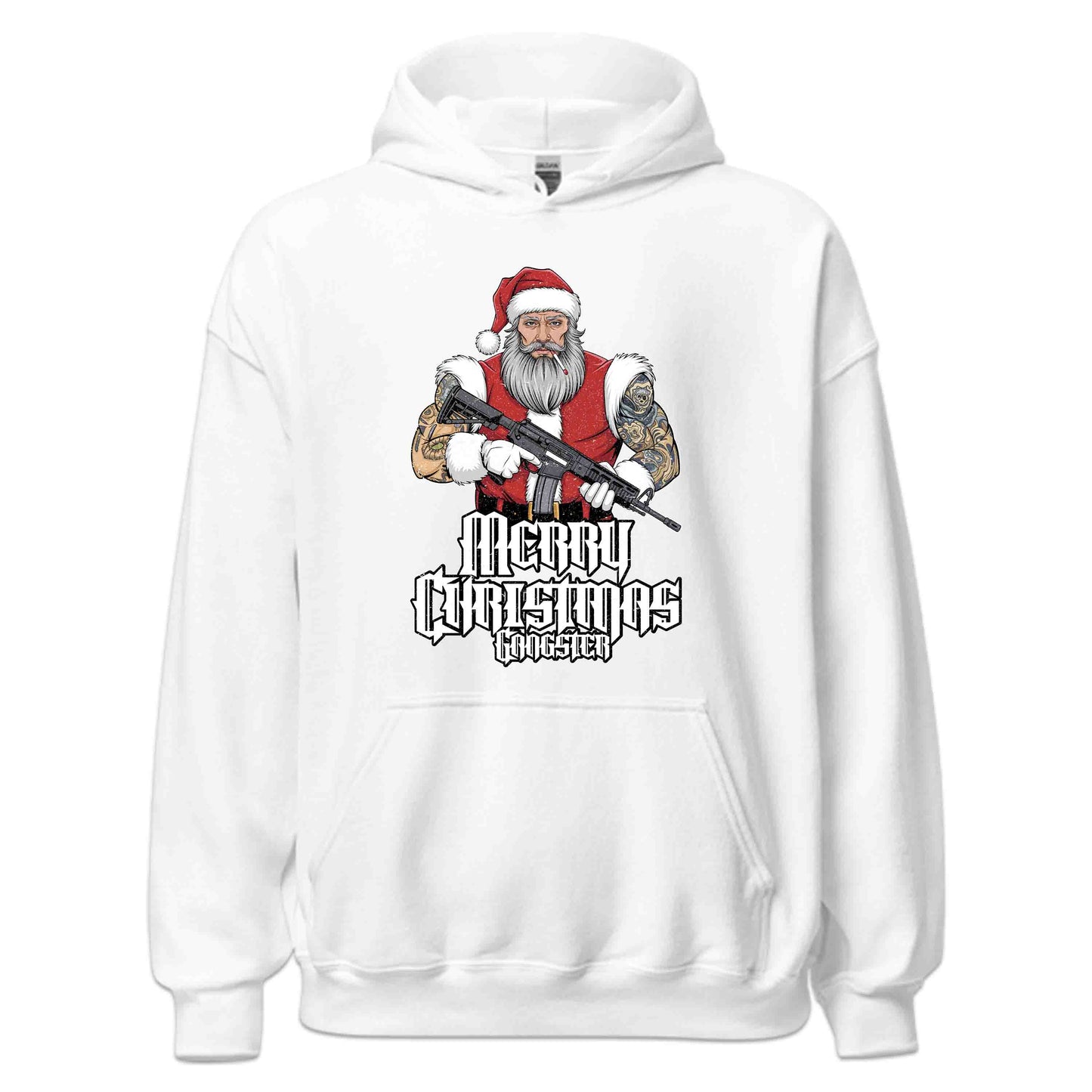 Merry Christmas Gangster Tattooed Badass Santa With AR-15 Hardcore Xmas | PRODUCT CODE: MYGRNTDHREY