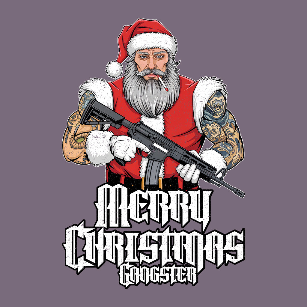 Merry Christmas Gangster Tattooed Badass Santa With AR-15 Hardcore Xmas | PRODUCT CODE: MYGRNTDHREY